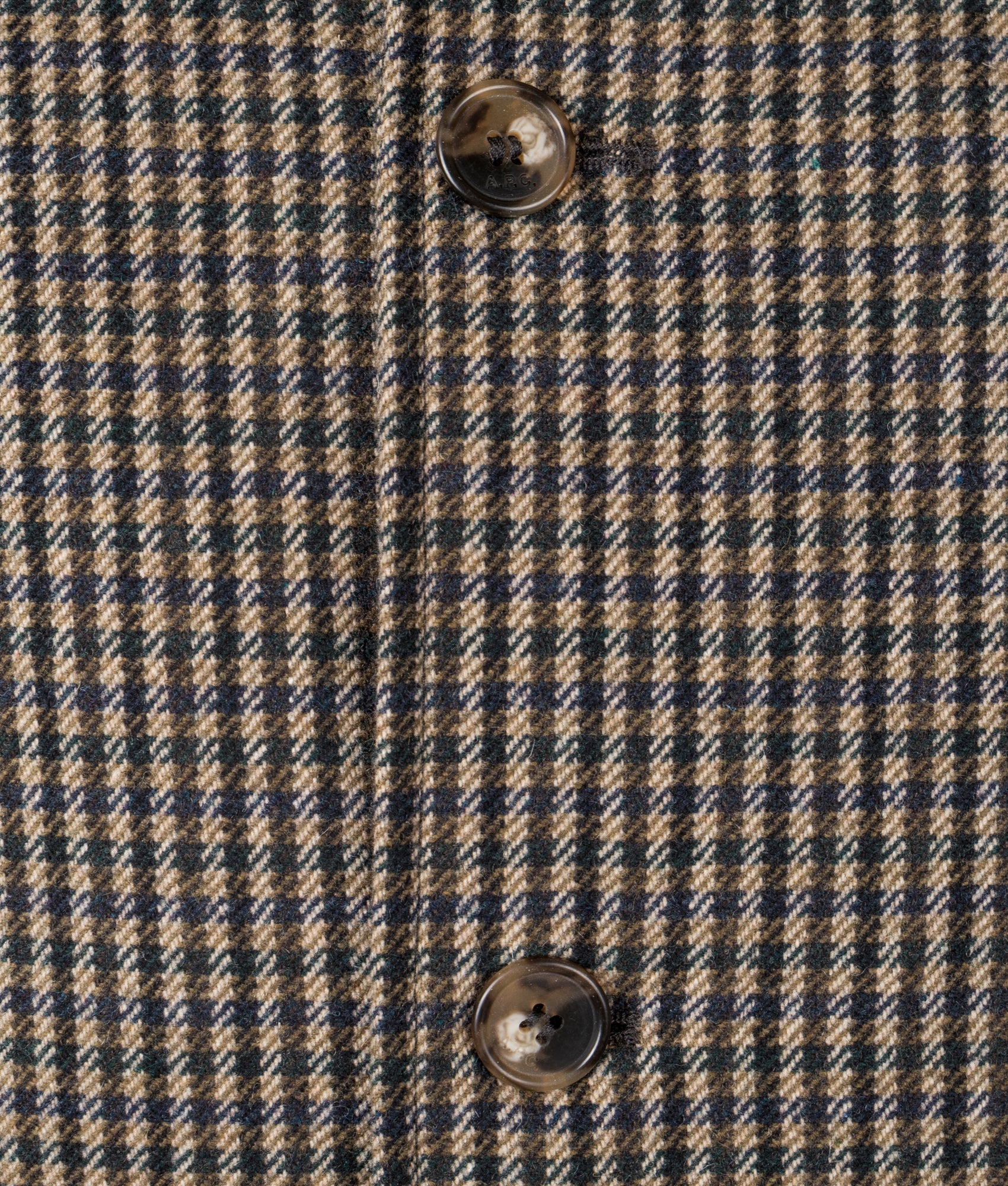 A.P.C Pied de Poule Coat in Brown at EQVVS Menswear. Detail shot.