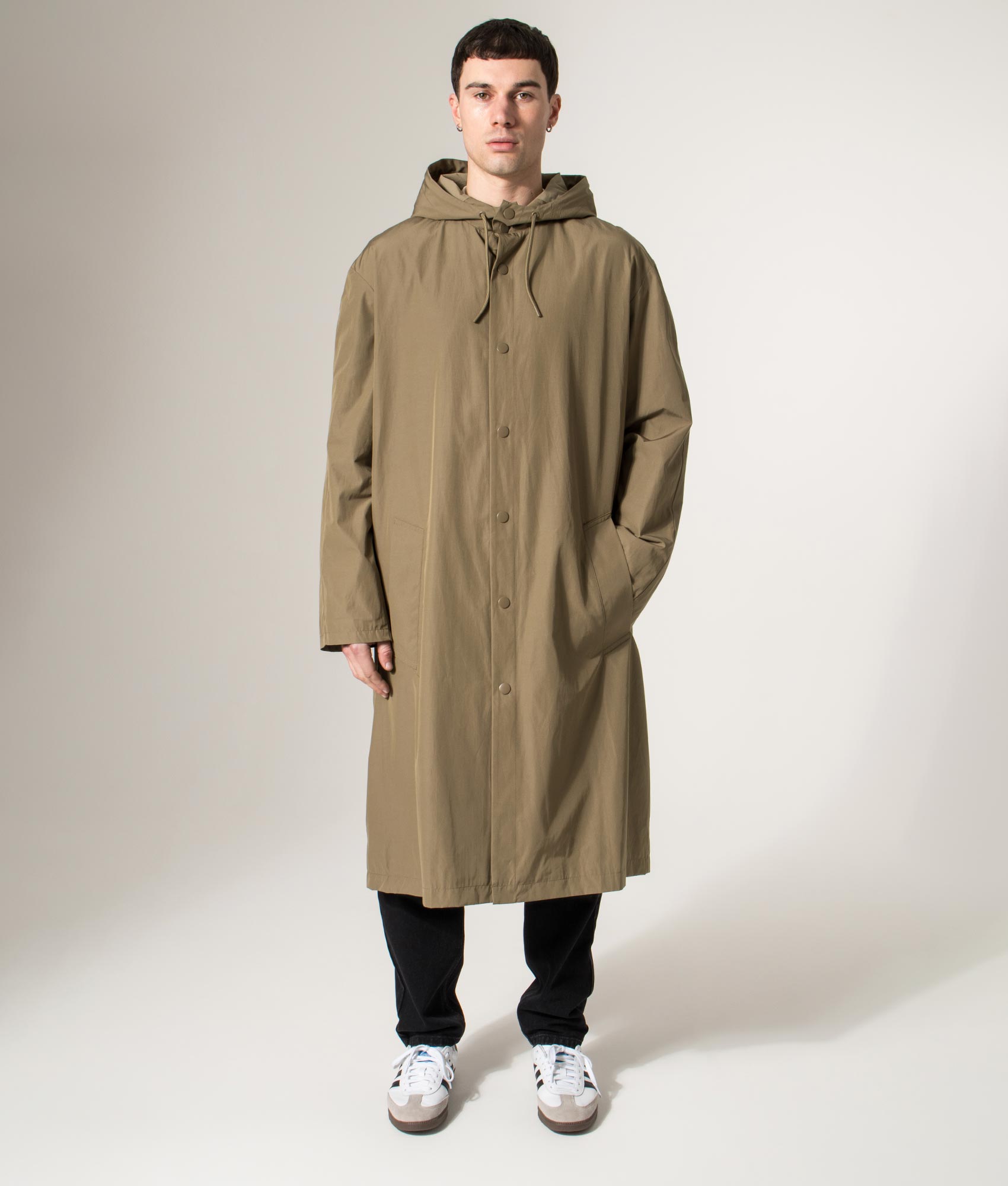 A.P.C. Kim Parka in Ice Brown at EQVVS Menswear. Front model shot.