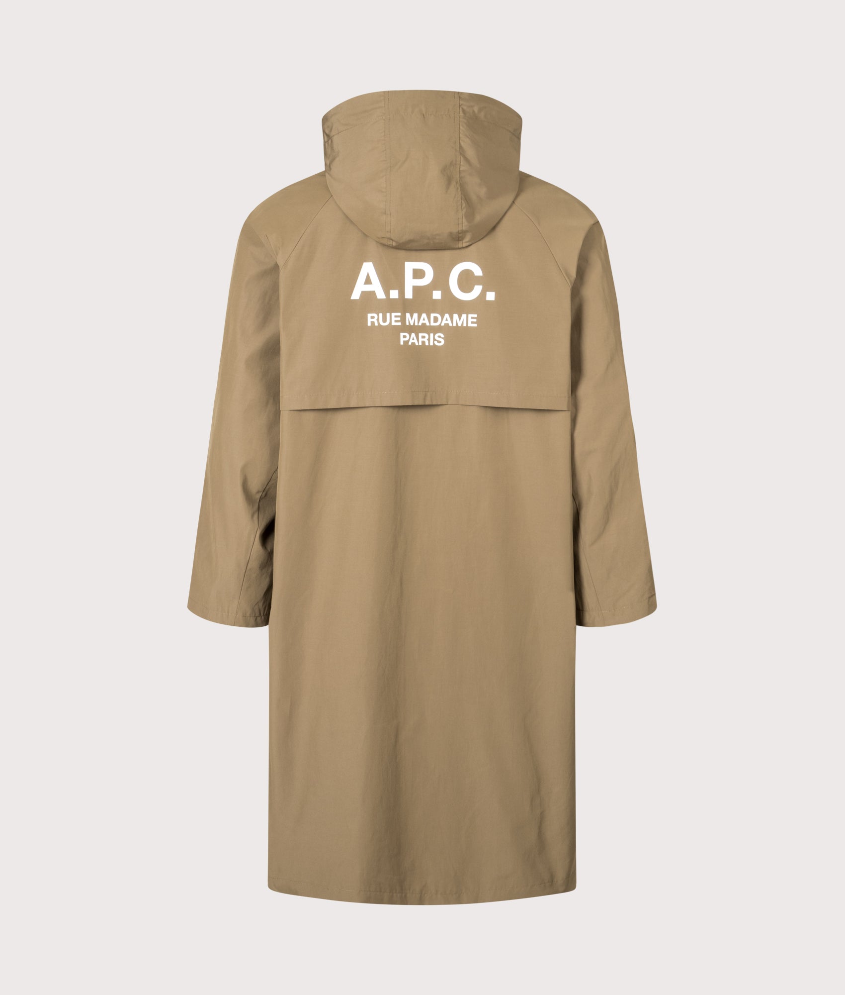 A.P.C. Kim Parka in Ice Brown at EQVVS Menswear. Back shot.
