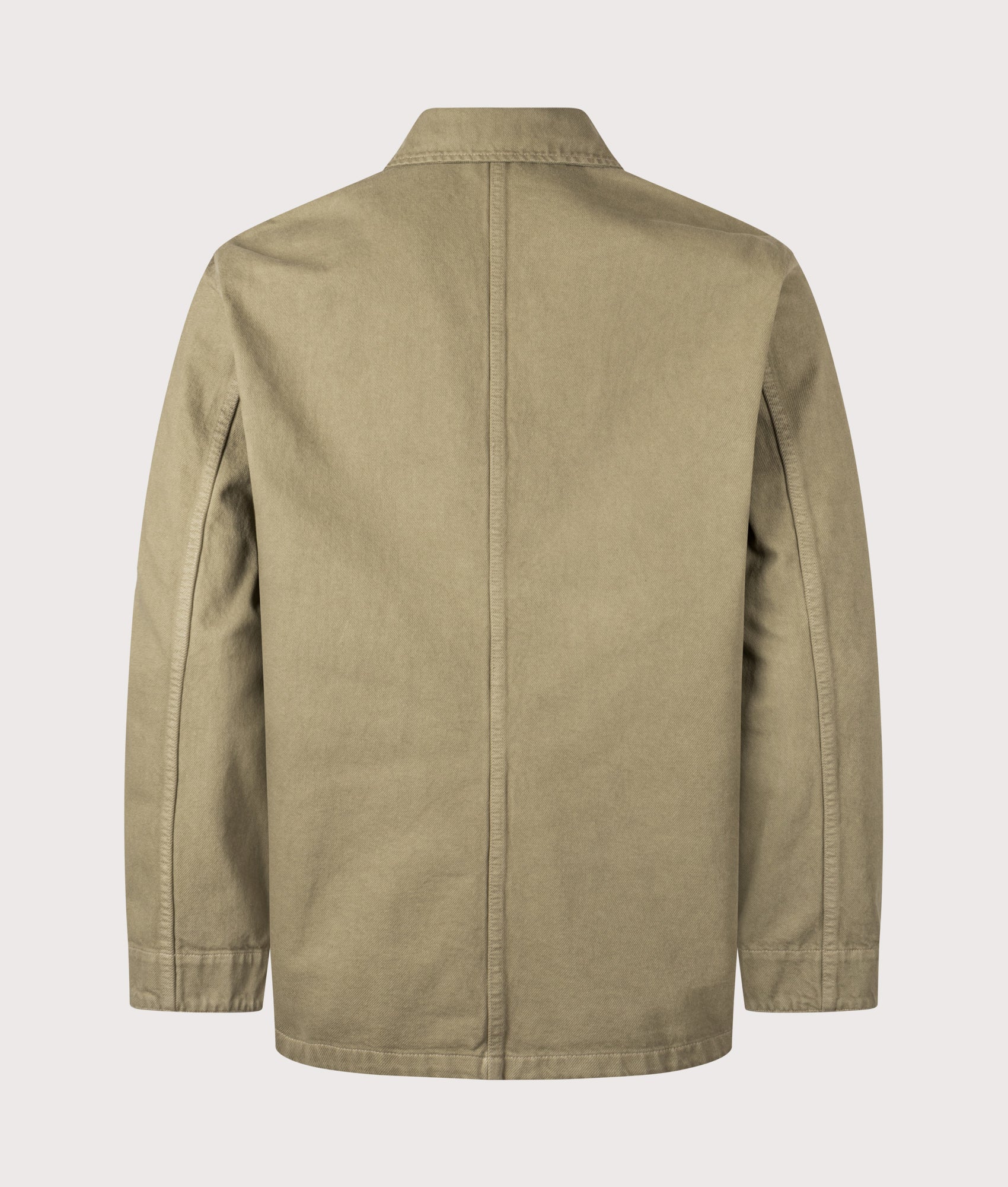 A.P.C. Relaxed Fit Overshirt in Gray Green at EQVVS Menswear. Back shot.