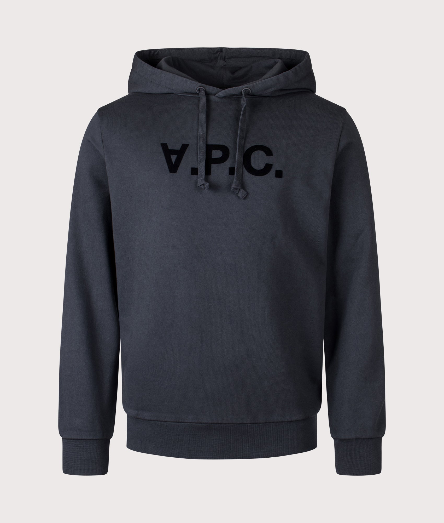 A.P.C. Standard Grand VPC Hoodie in  Black and silver at EQVVS Menswear. Front shot.