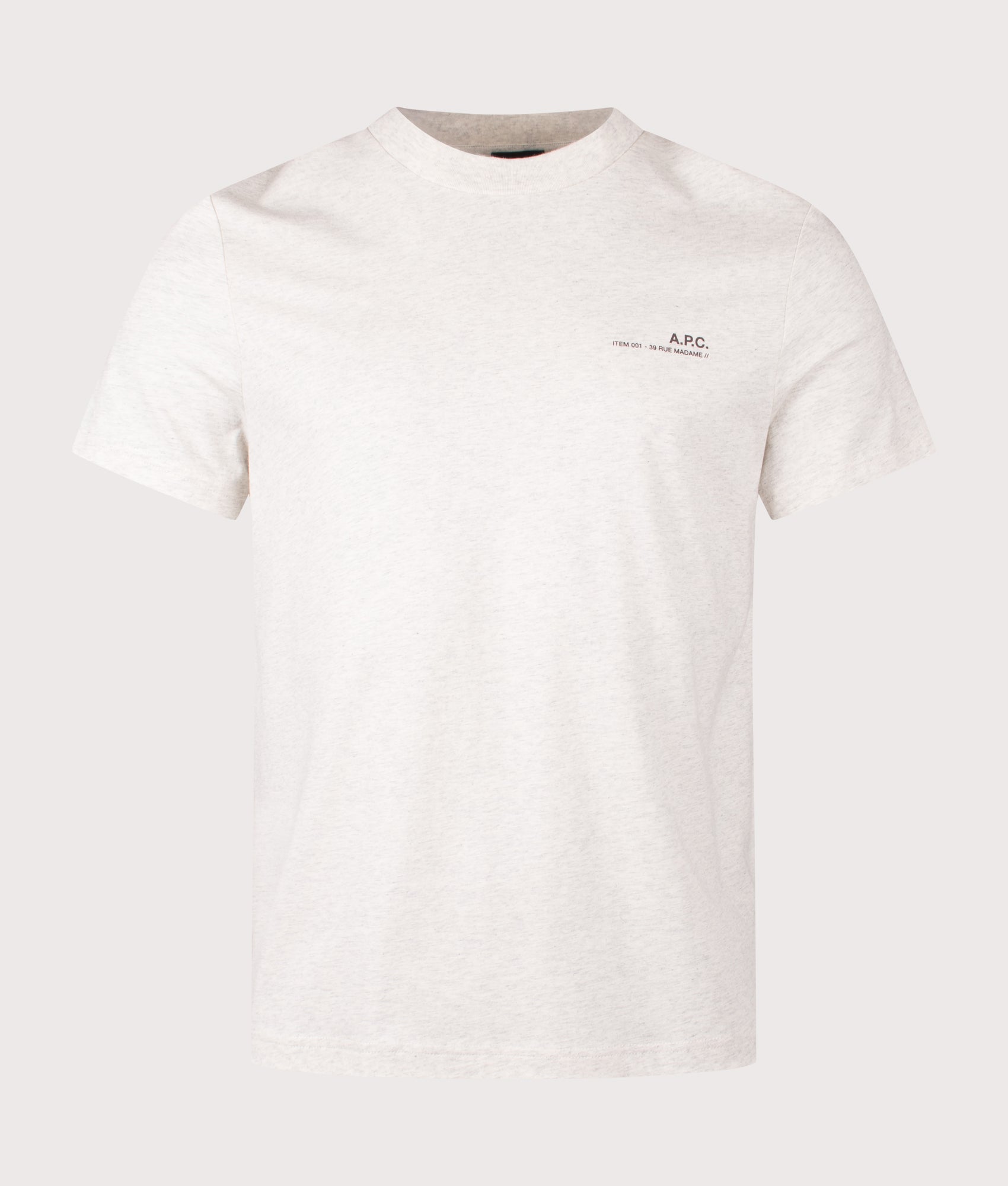 A.P.C. Standard Item T-Shirt in Ecru Chine and Brown at EQVVS Menswear. Front shot.