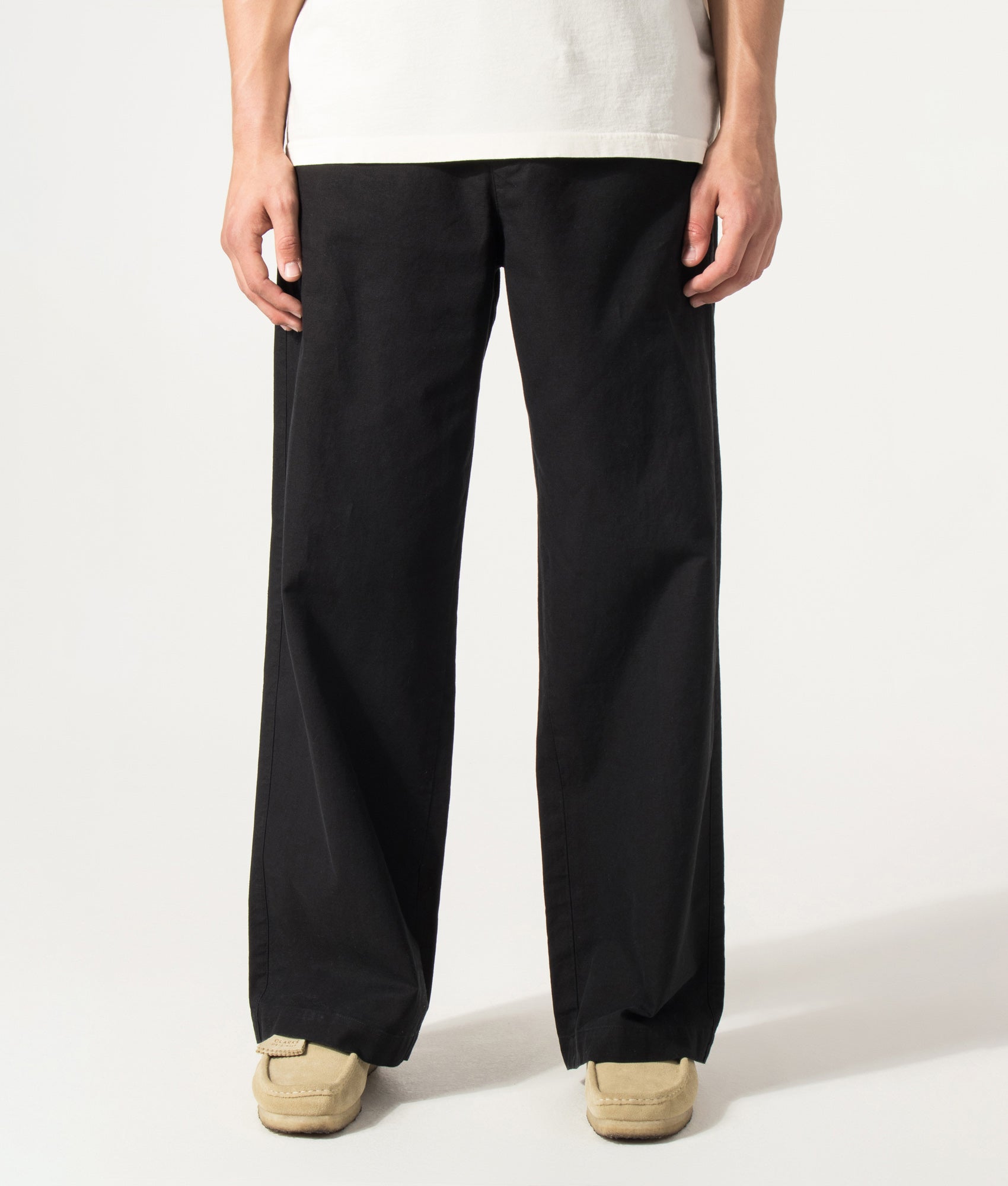 A.P.C. Lou Pants in False Black at EQVVS Menswear. Model front shot.