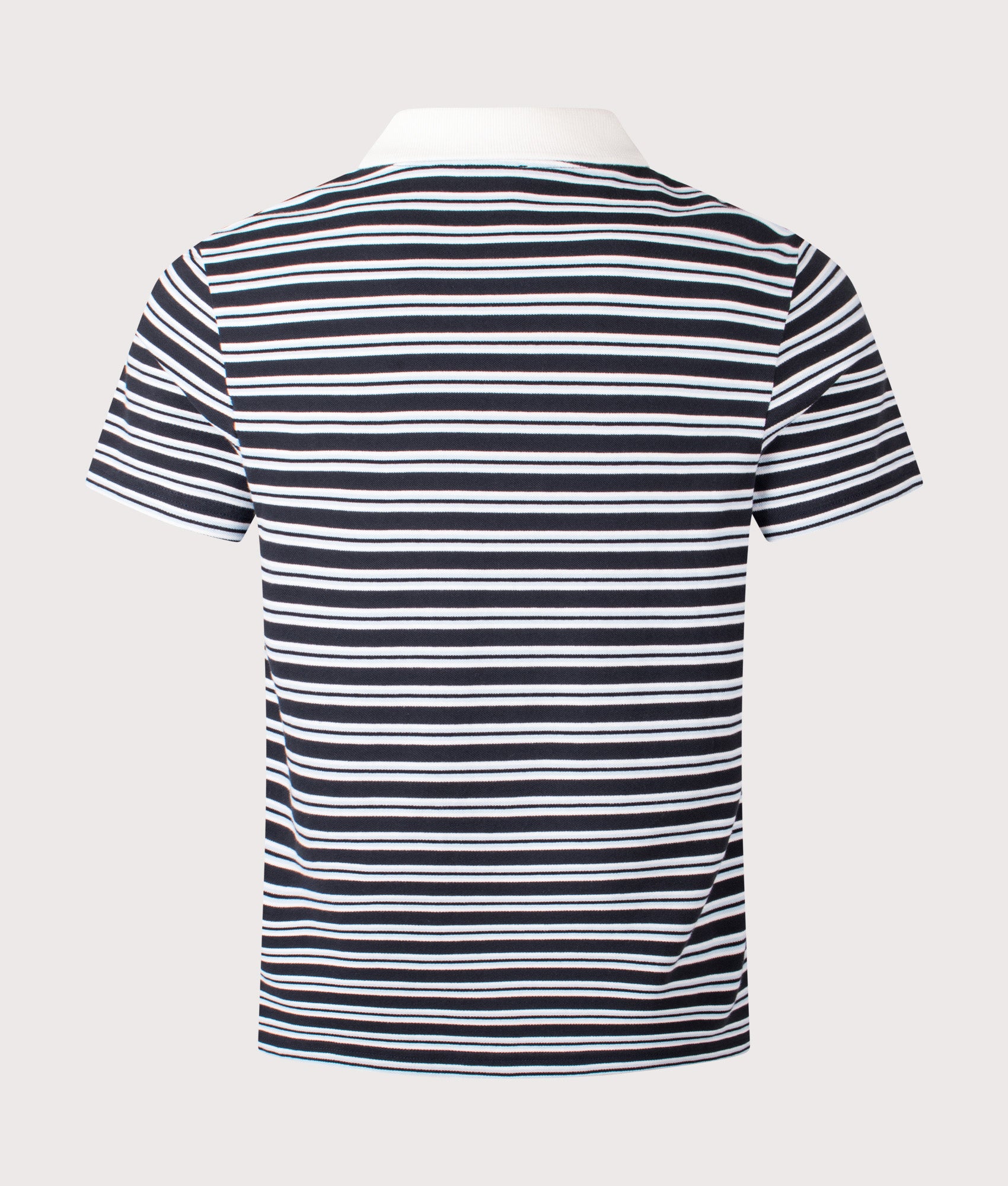 A.P.C. Relaxed fit Oscar Striped Polo Shirt in Dark Navy at EQVVS Menswear. Back shot.
