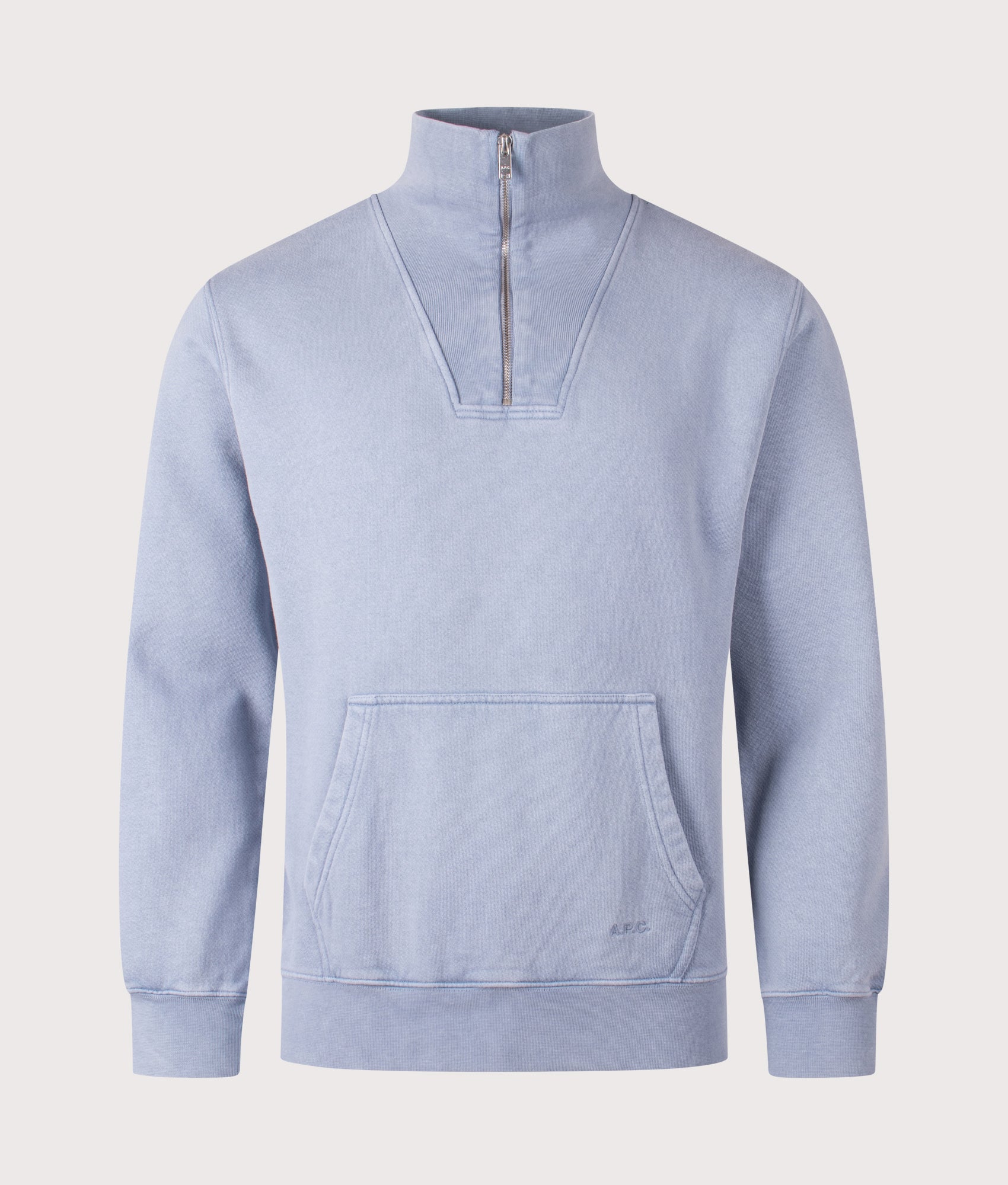 A.P.C. Relaxed Fit Camionneur Sweatshirt in Light Blue at EQVVS Menswear. Front shot.
