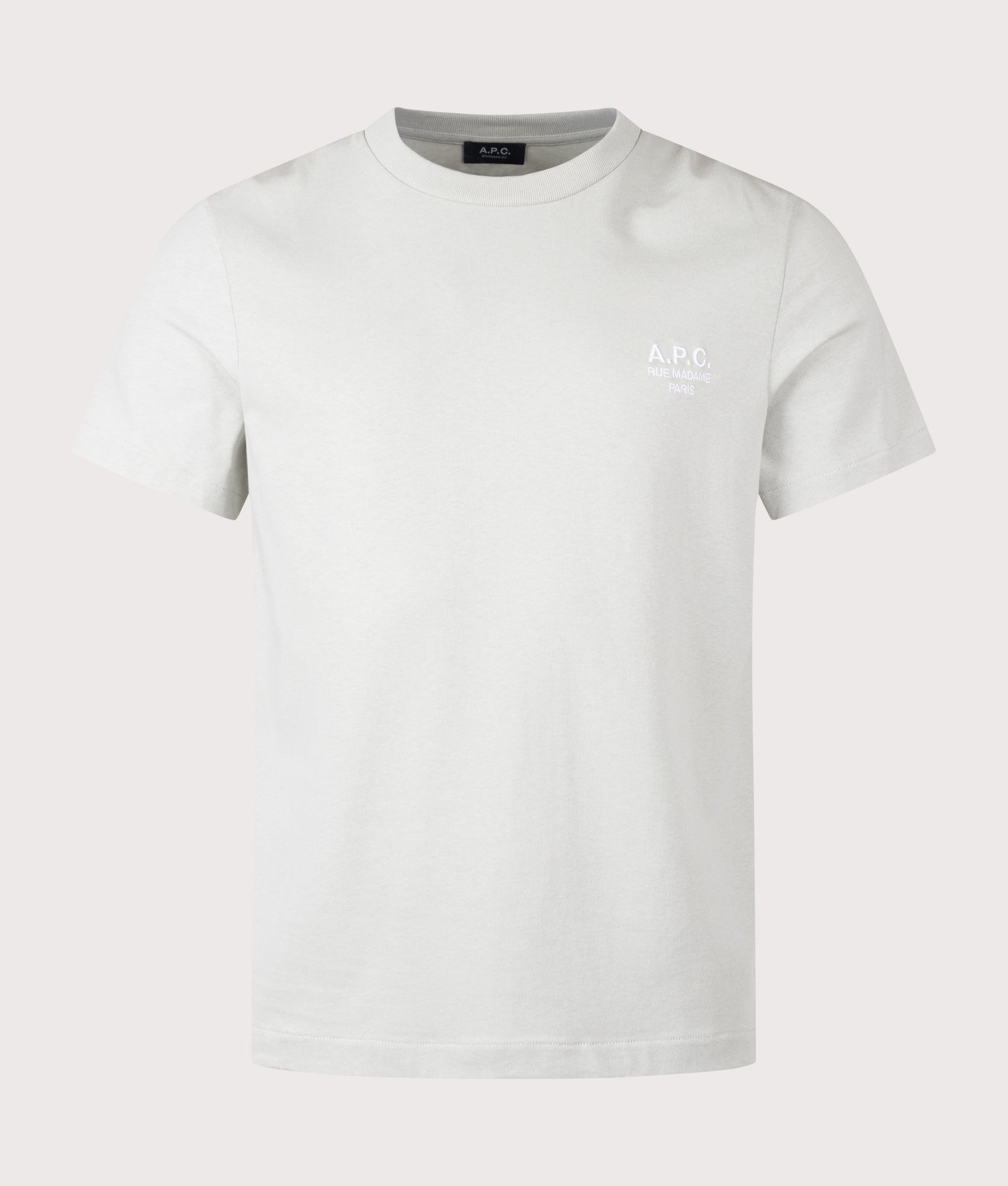 A.P.C. Standard Rue Madame T-Shirt in Light Blue at EQVVS Menswear. Front shot.