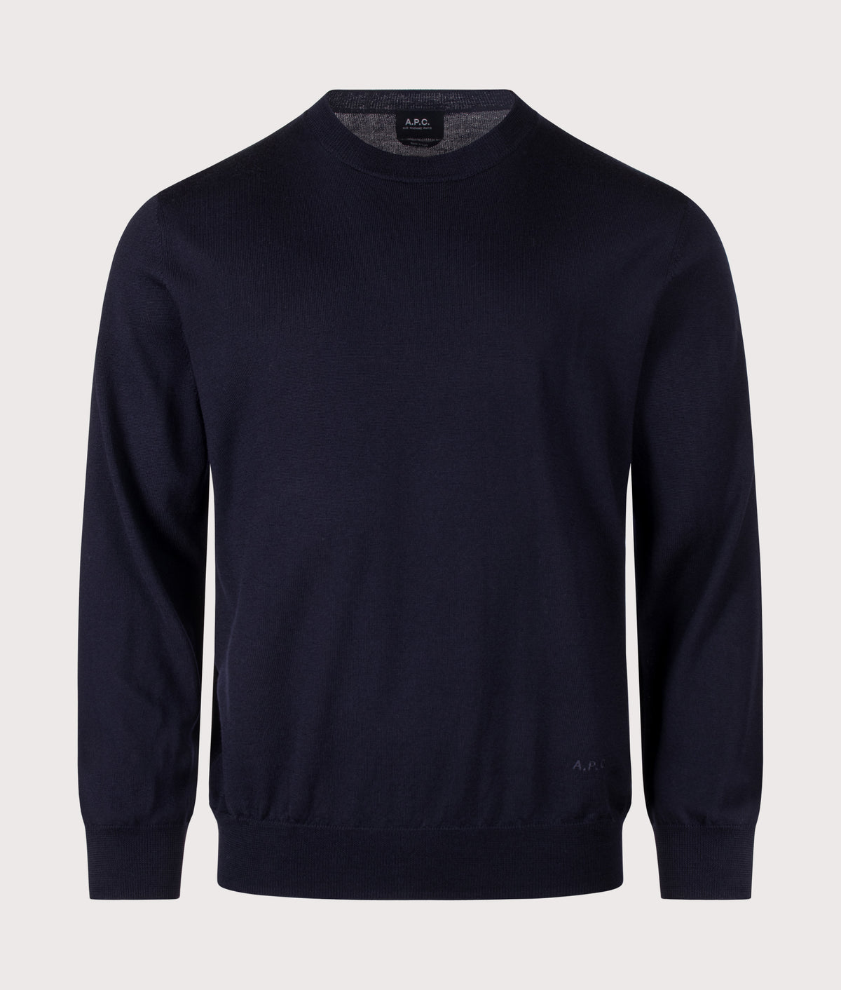 A.P.C. Regular Fit Matthieu Jumper in Dark Navy at EQVVS Menswear. Front shot.