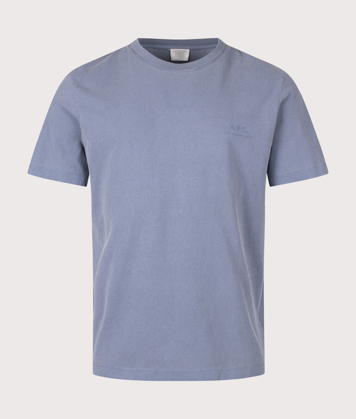 A.P.C. Regular Fit Gabby GOTS T-Shirt in Grey Blue at EQVVS Menswear. Front shot.