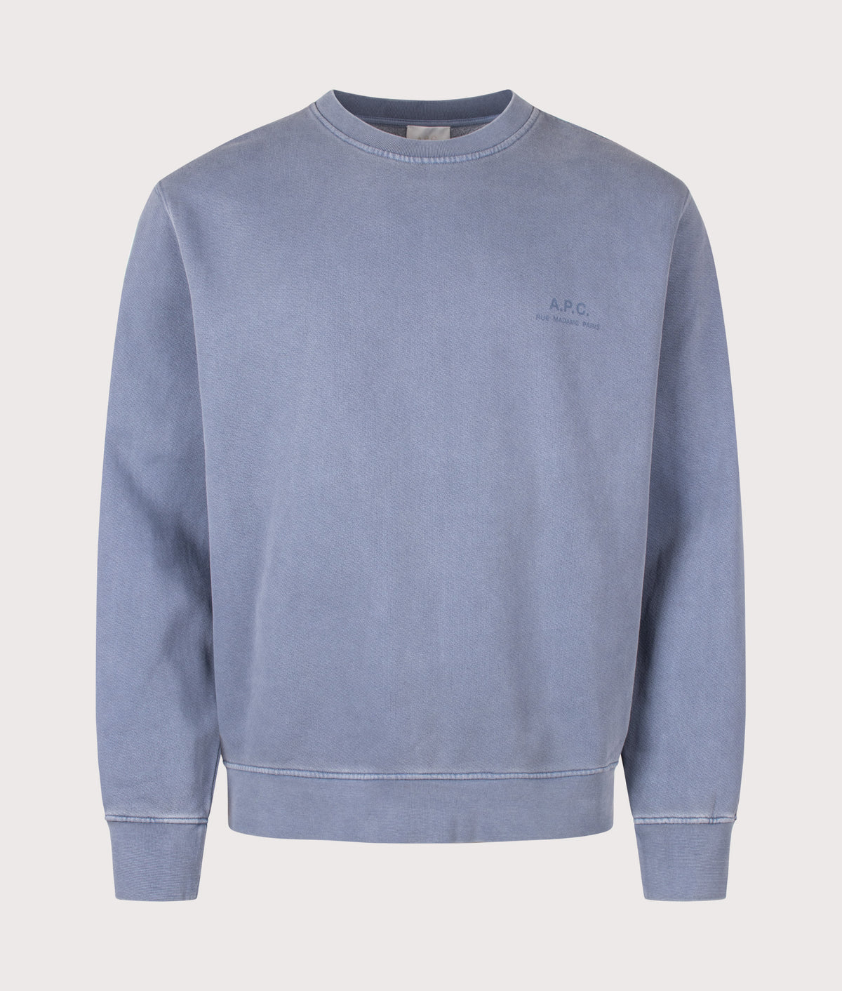 A.P.C. Loose Fit Fernando GOTS Sweatshirt  in Grey Blue at EQVVS Menswear. Front shot.