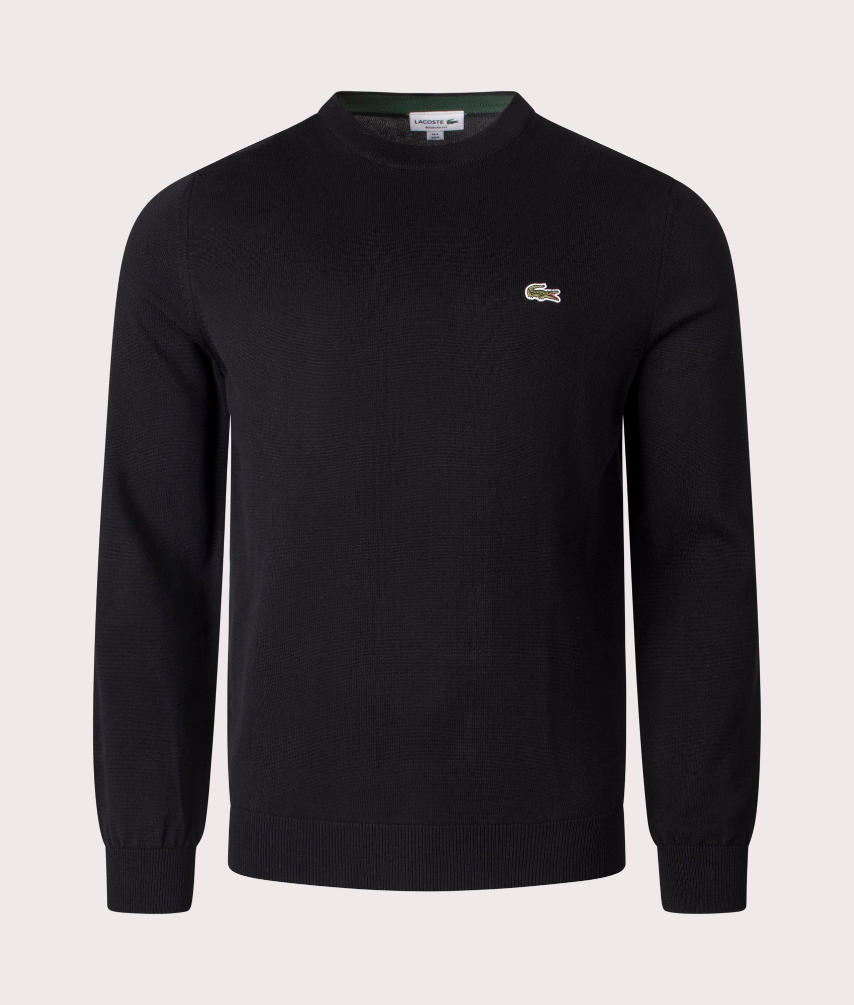 Lacoste Croc Logo Knitted Jumper in Black at EQVVS Menswear. Front shot. 