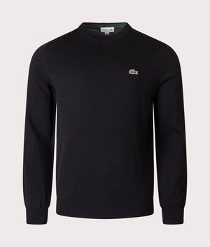 Lacoste Croc Logo Knitted Jumper in Black at EQVVS Menswear. Front shot. 