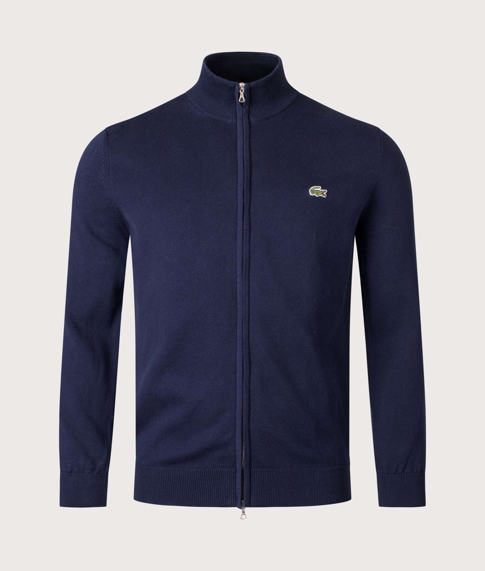 Cotton Zip Through Sweatshirt in Navy Blue. | Lacoste | Shot at EQVVS | Front shot 