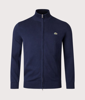 Cotton Zip Through Sweatshirt in Navy Blue. | Lacoste | Shot at EQVVS | Front shot 