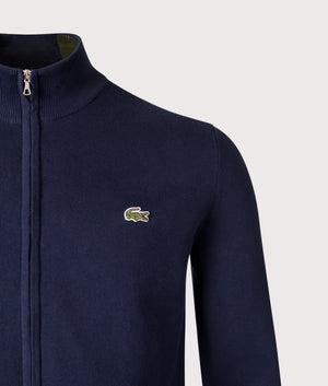 Cotton Zip Through Sweatshirt in Navy Blue. | Lacoste | Shot at EQVVS | Front detail shot