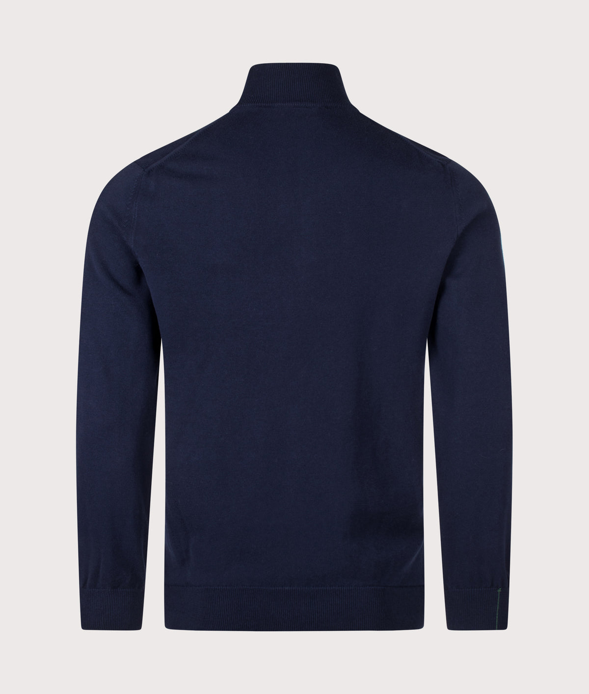 Lacoste Regular Fit Quarter Zip Knit Jumper in Navy Blue at EQVVS Menswear. Back shot.