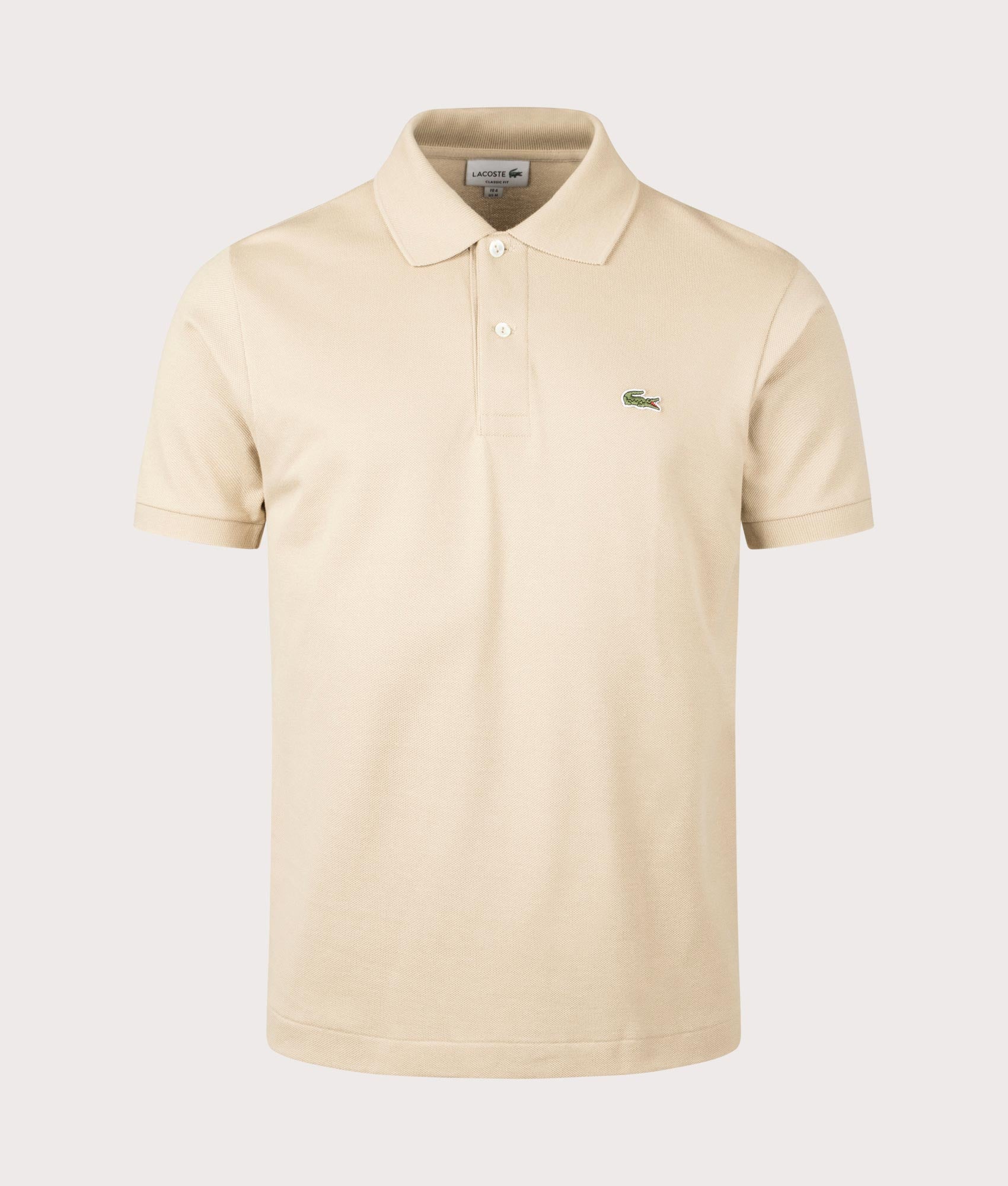 Lacoste L1212 Croc Logo Polo Shirt in Viennese Beige. EQVVS front shot at EQVVS.