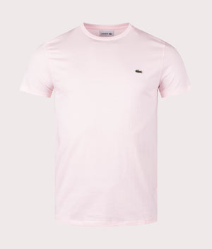 Lacoste Classic Logo T-Shirt in Pink, 100% Cotton Front Shot at EQVVS