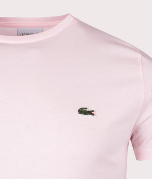 Lacoste Classic Logo T-Shirt in Pink, 100% Cotton Detail Shot at EQVVS