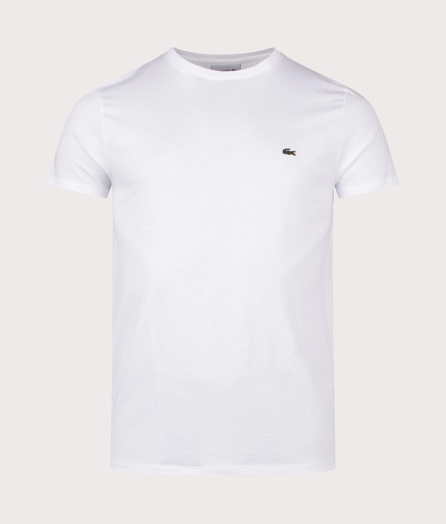 Lacoste Pima Cotton Croc Logo T-Shirt in White at EQVVS Menswear. Front shot. 