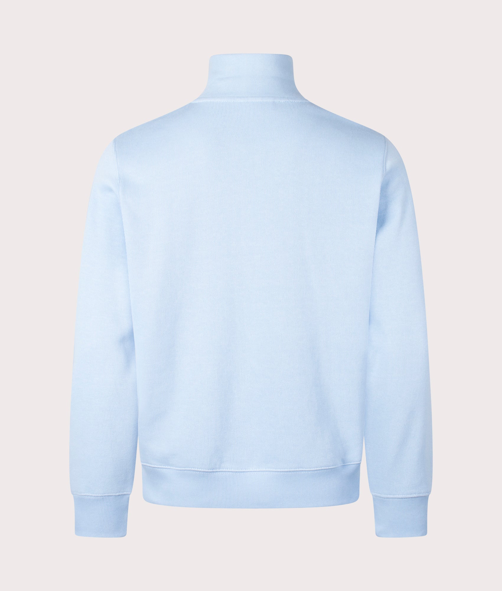 Lacoste Quarter Zip Croc Logo Sweatshirt in HBP Pale Blue, 100% Cotton. At EQVVS Menswear. Back shot