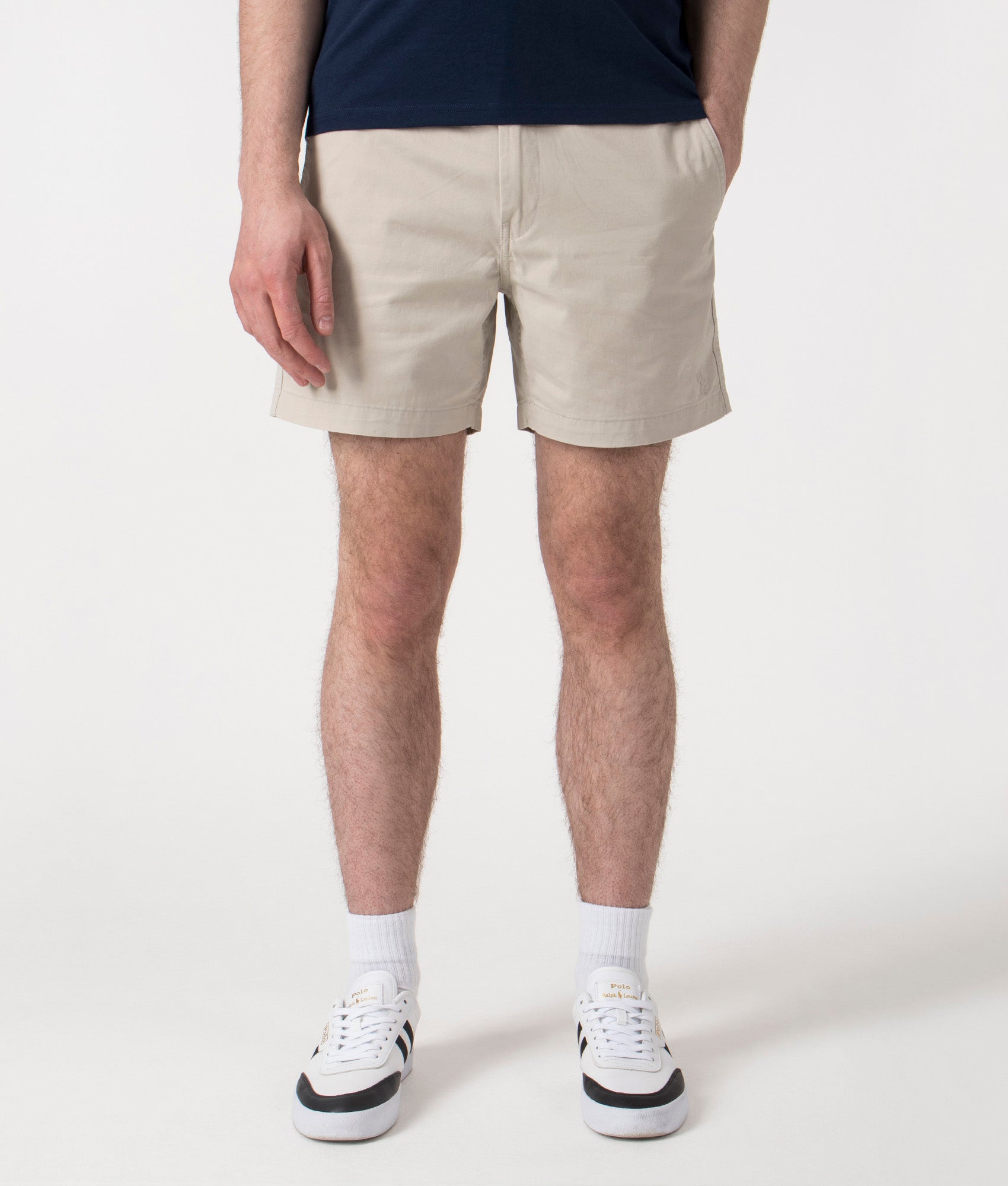 Polo Ralph Lauren Regular Fit Prepster Stretch Twill Chino Shorts in beige at EQVVS. Front Shot.
