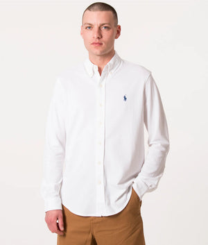 Polo Ralph Lauren Featherweight Mesh Shirt in white. EQVVS Model Shot.