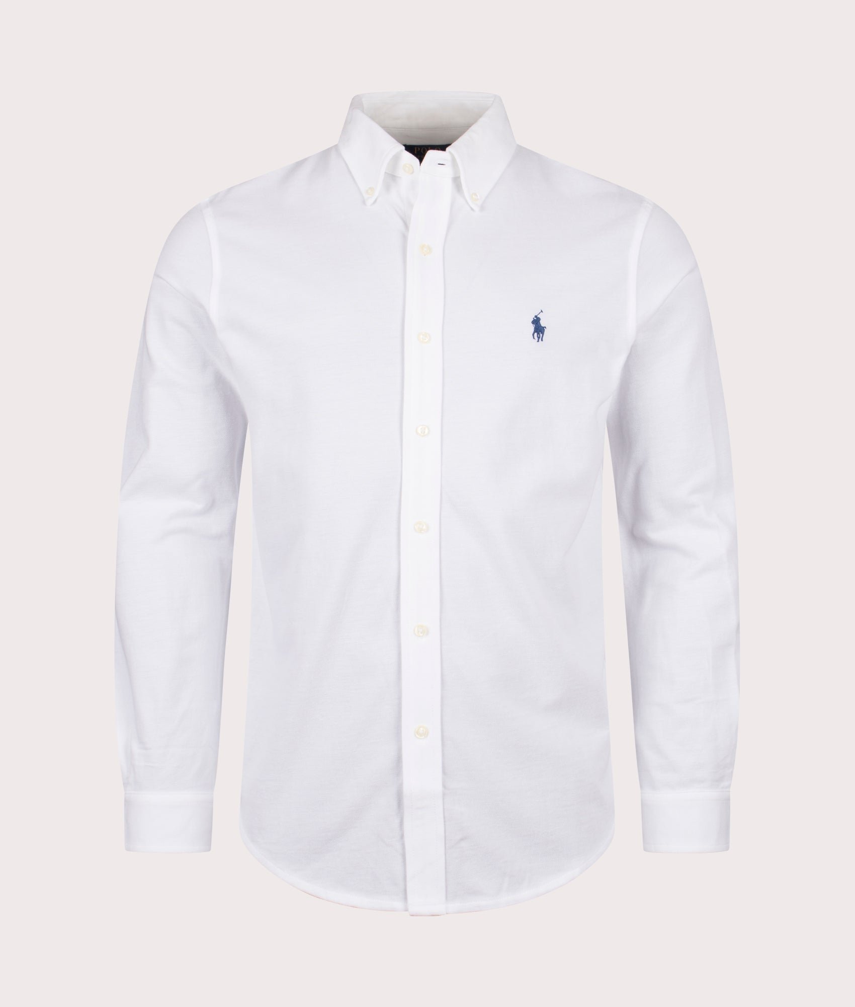 Polo Ralph Lauren Relaxed Fit Featherweight Mesh Shirt in White at EQVVS Menswear. Front shot 
