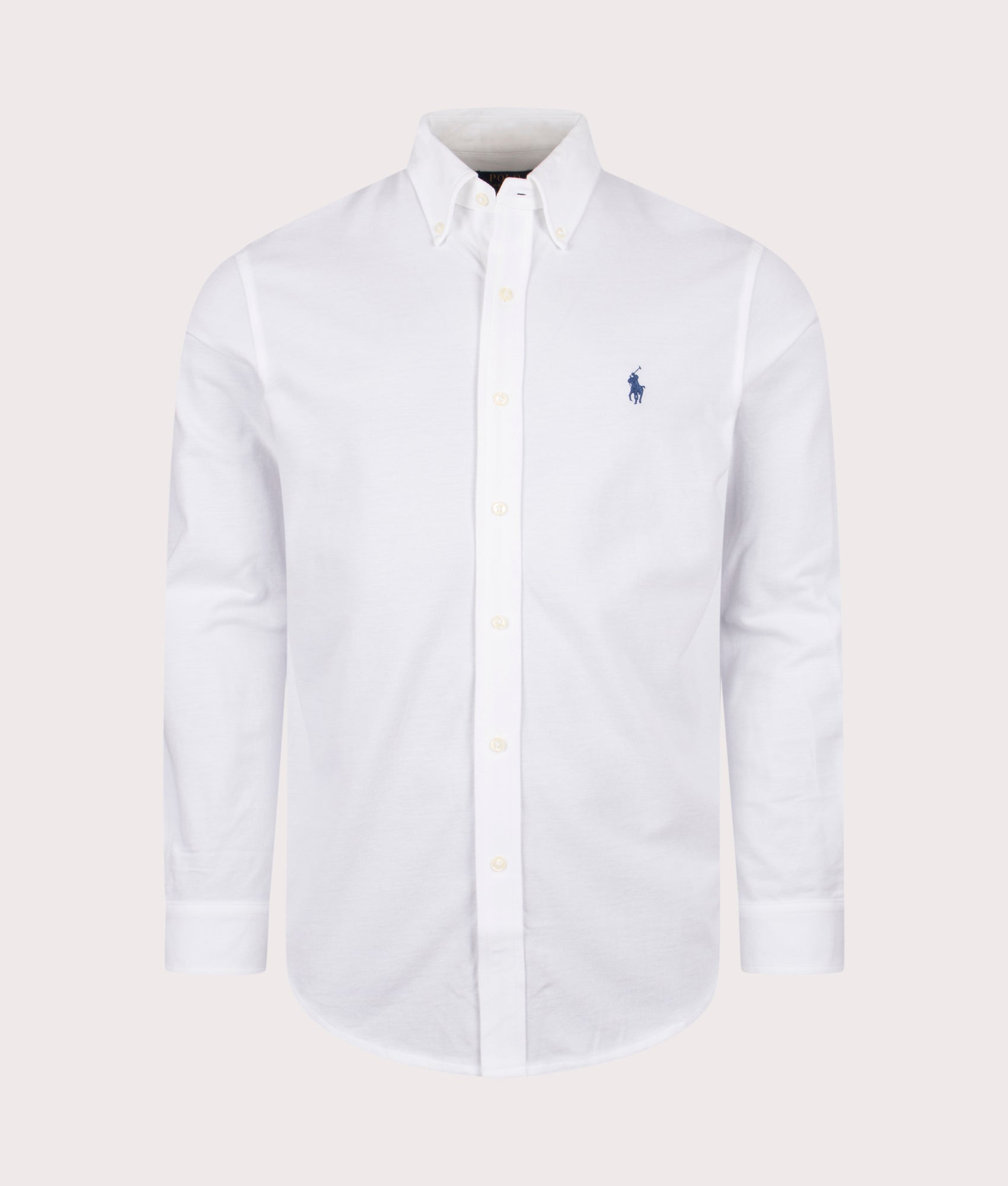 Polo Ralph Lauren Relaxed Fit Featherweight Mesh Shirt in White at EQVVS Menswear. Front shot.