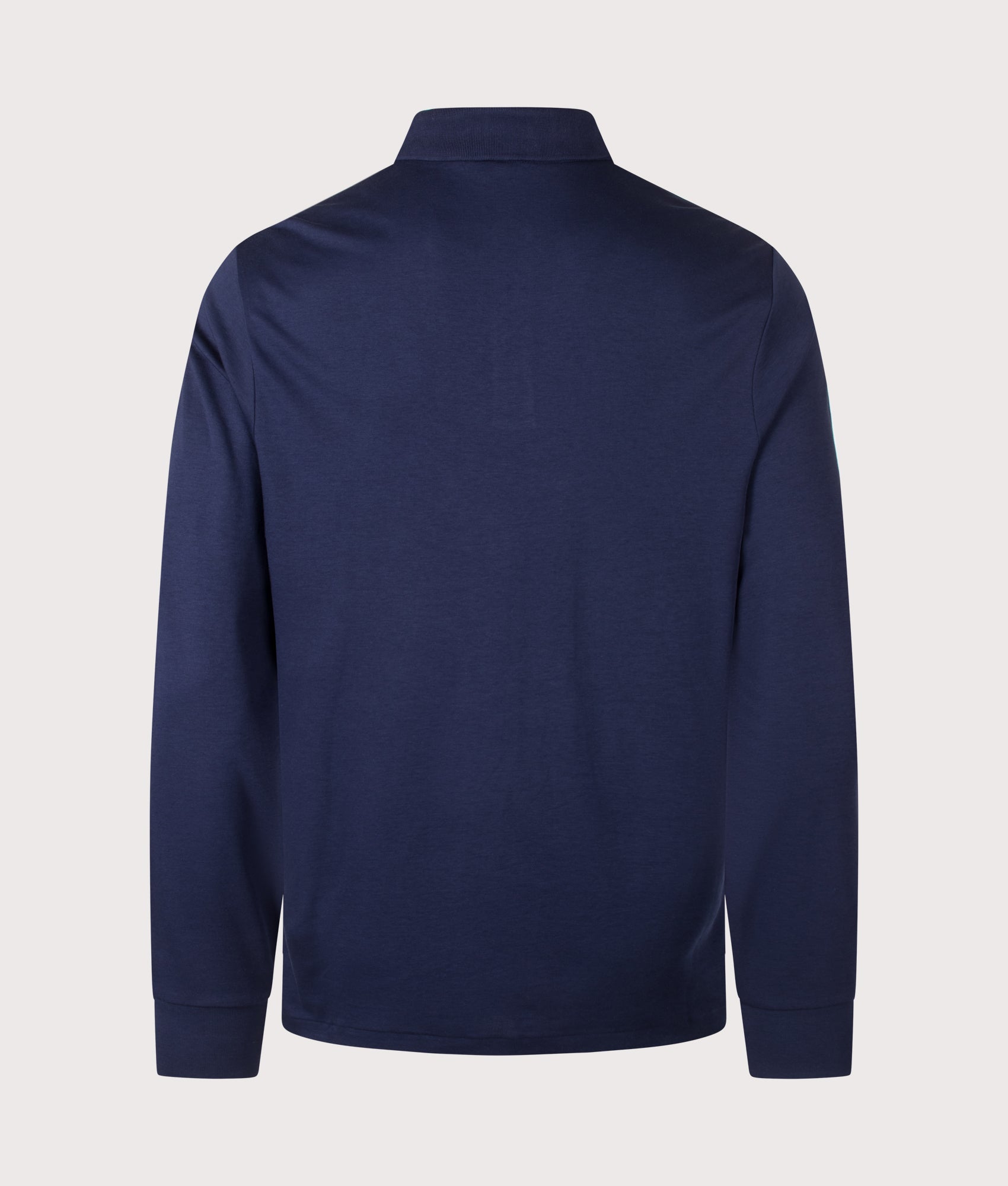 Polo Ralph Lauren Custom Slim Fit Long Sleeve Soft Cotton Polo Shirt in French Navy at EQVVS Menswear. Back shot.