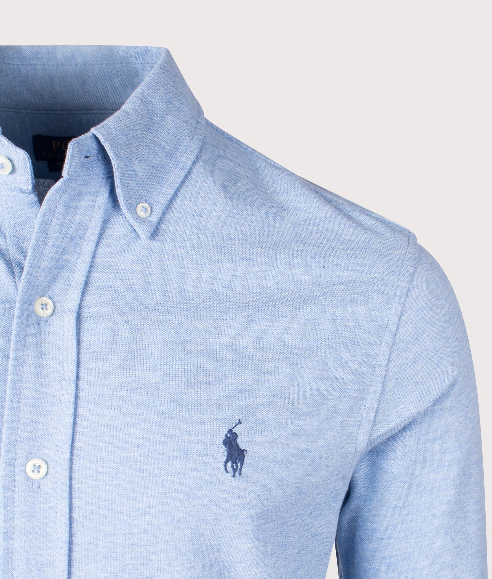 Polo Ralph Lauren, Featherweight Mesh Shirt, Isle Heather,  Eqvvs Menswear, detailed shot angle
