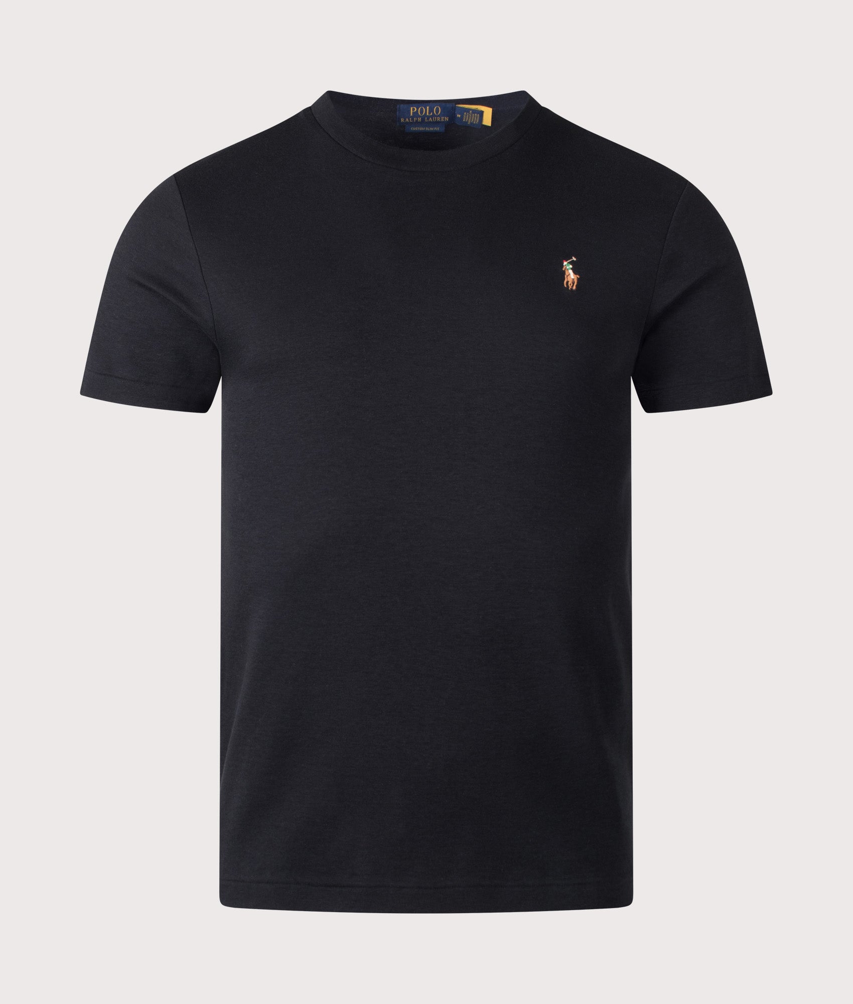 Polo Ralph Lauren Custom Slim Fit Pima T-Shirt in Polo Black at EQVVS Menswear. Front shot.