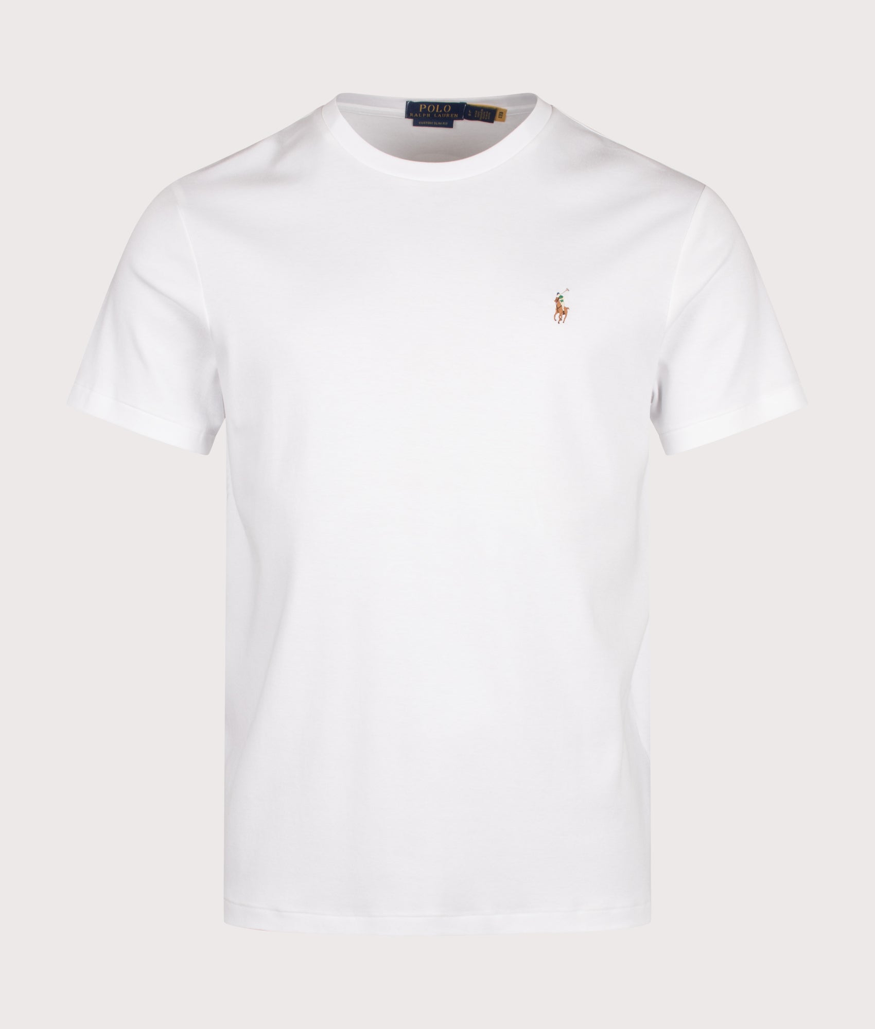 Polo Ralph Lauren Custom Slim Fit Pima T-Shirt in White at EQVVS Menswear. Front shot.