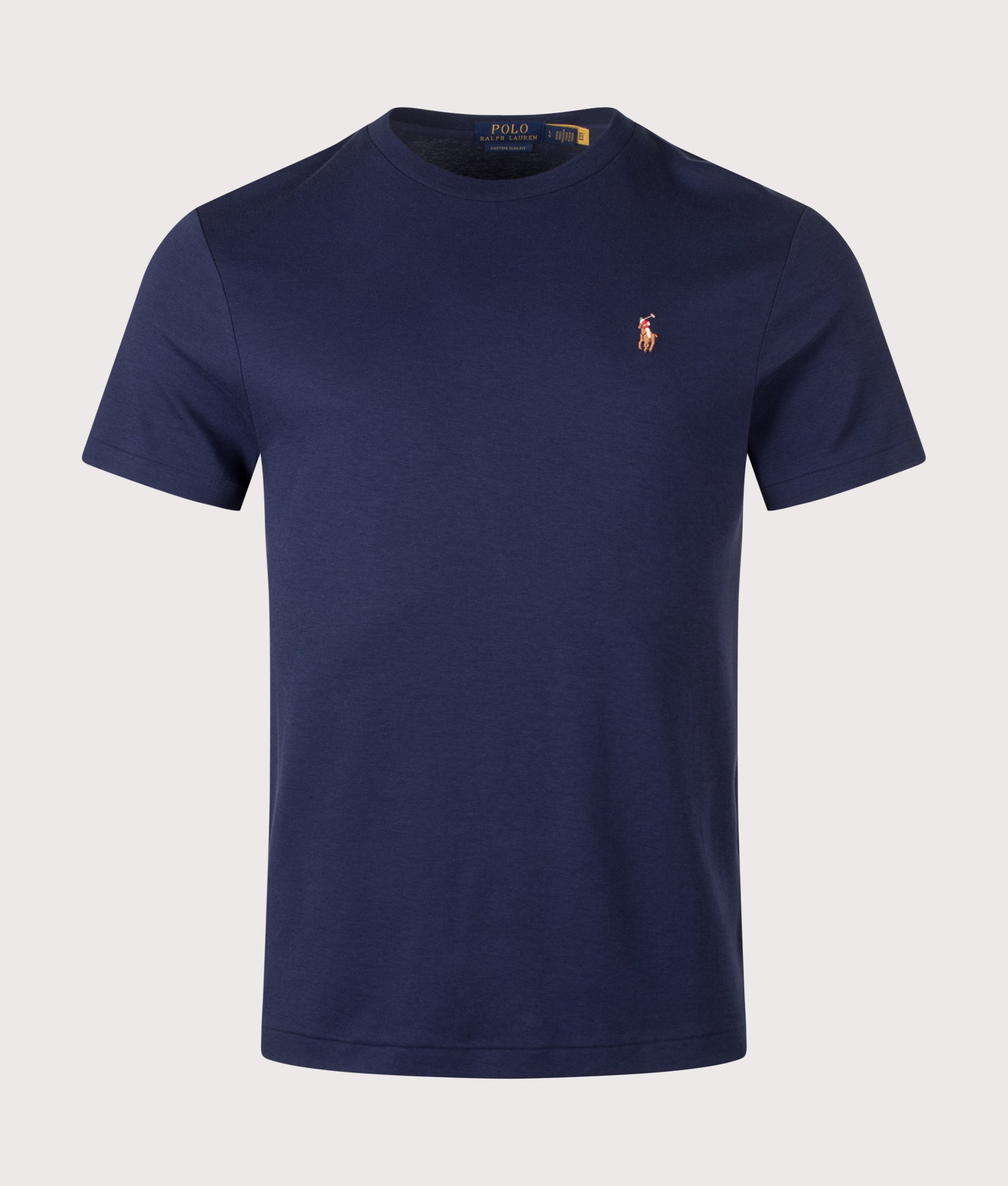Polo Ralph Lauren Custom Slim Fit Pima T-Shirt in French Navy at EQVVS Menswear. Front shot.