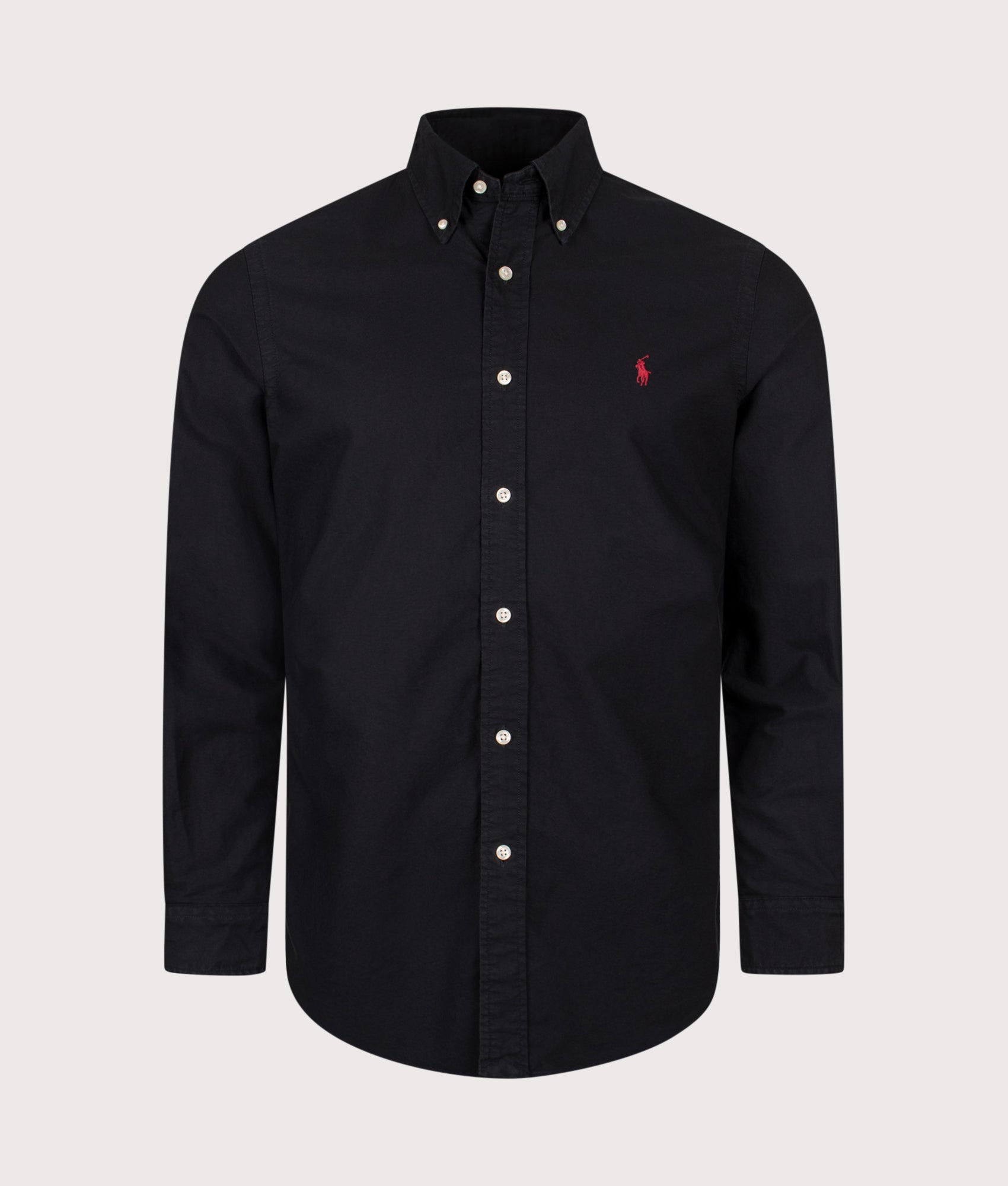 Polo Ralph Lauren Custom Fit Oxford Shirt in Polo Black at EQVVS Menswear. Front shot.