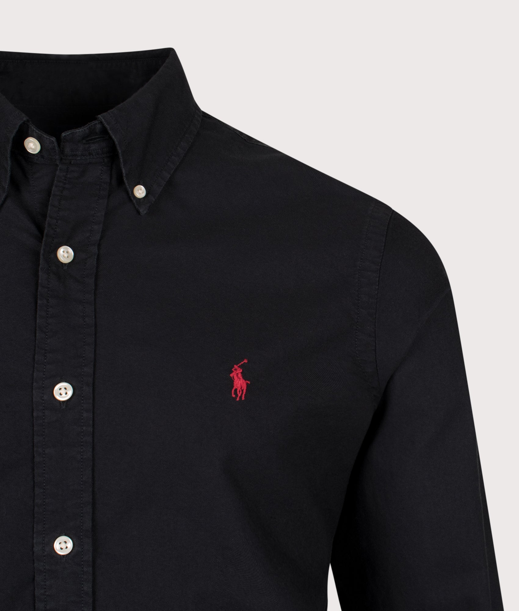 Custom-Fit-Oxford-Shirt-Polo-Black-Polo-Ralph-Lauren-EQVVS-Front-detail-shot