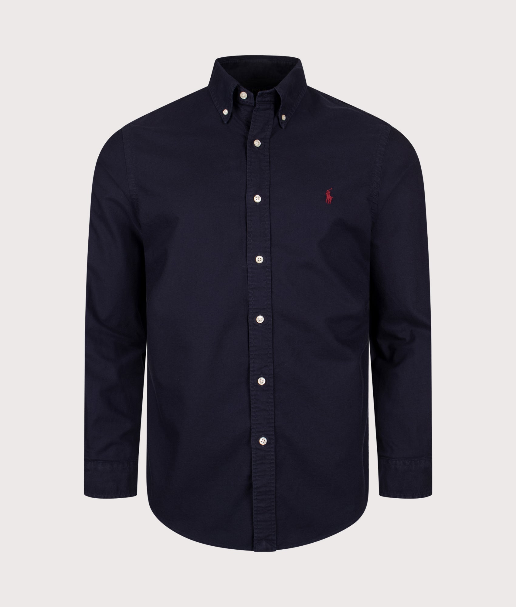 Polo Ralph Lauren Custom Fit Oxford Shirt in Navy at EQVVS Menswear. Front shot.