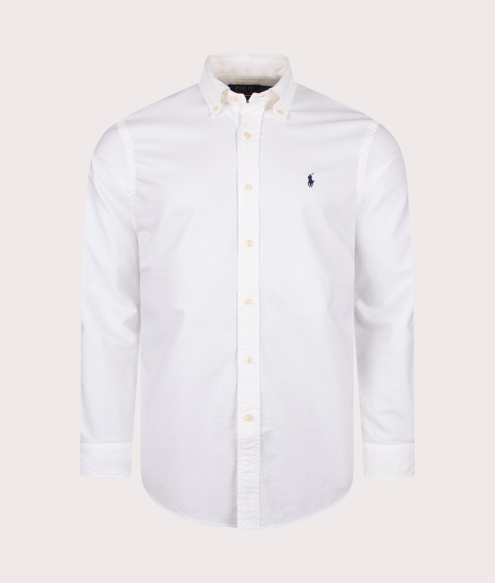 Polo Ralph Lauren Custom Fit Oxford Shirt in White at EQVVS Menswear. Front shot.
