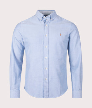 Polo Ralph Lauren Slim Fit Lightweight Oxford Shirt in Blue, 100% Cotton Front Shot at EQVVS