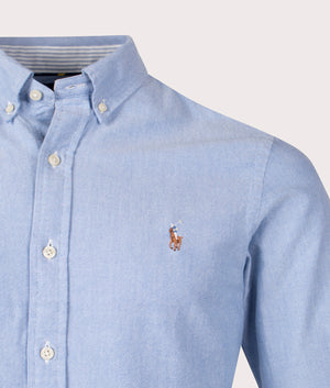 Polo Ralph Lauren Slim Fit Lightweight Oxford Shirt in Blue, 100% Cotton Detail Shot at EQVVS