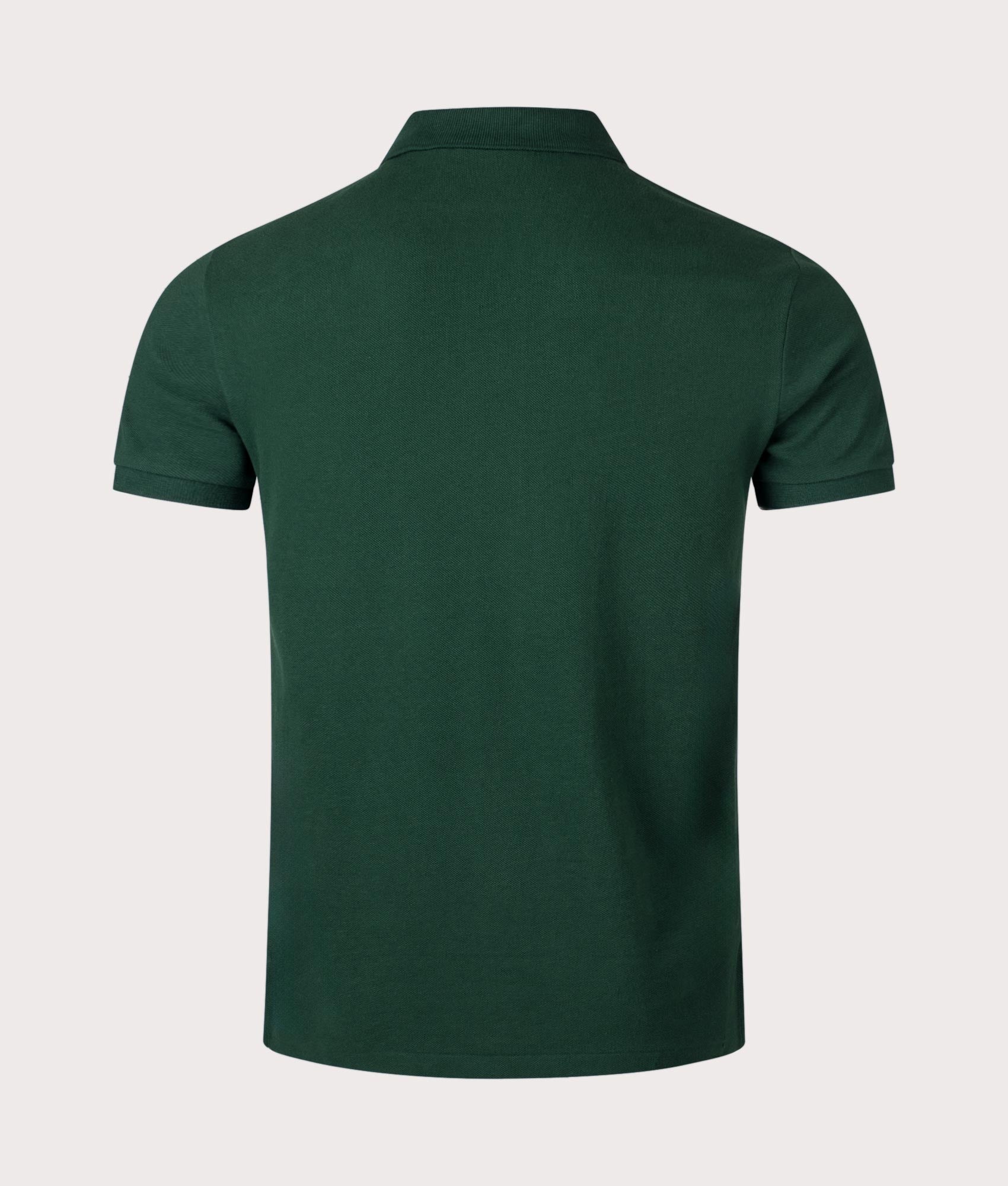 Polo Ralph Lauren Custom Slim Fit Mesh Polo Shirt in College Green at EQVVS Menswear. Back shot.