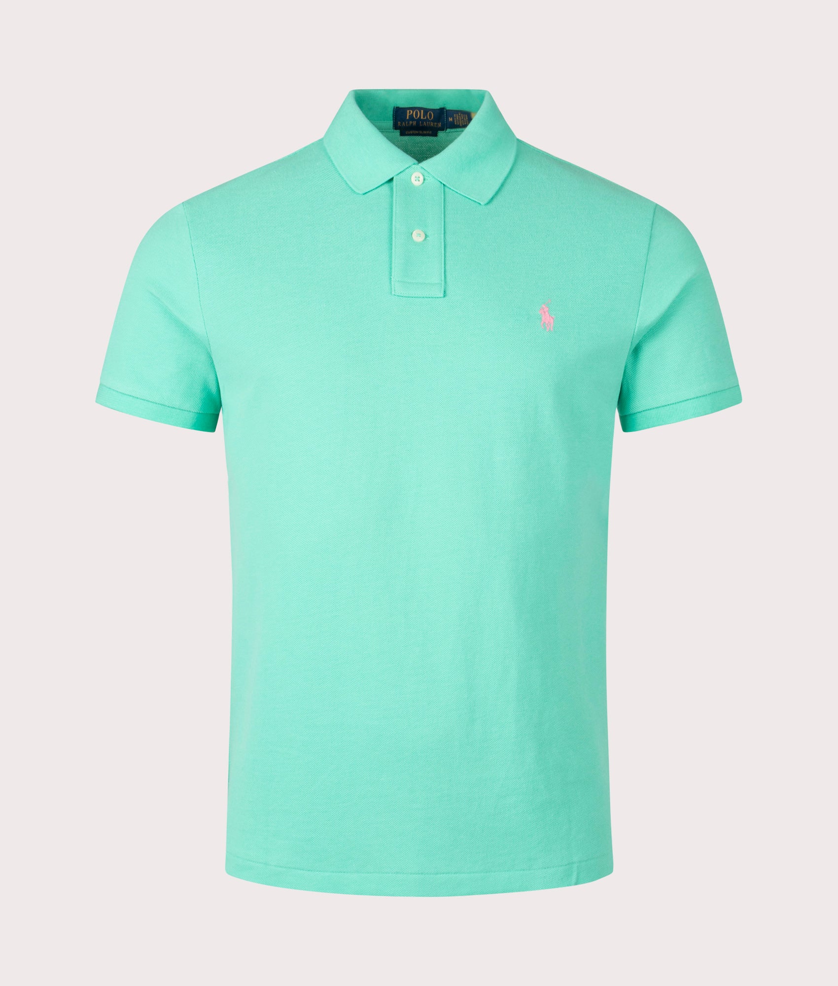 Custom Slim Fit Mesh Polo Shirt in Sunset Green | 100% Cotton | Polo Ralph Lauren | EQVVS | Front shot 