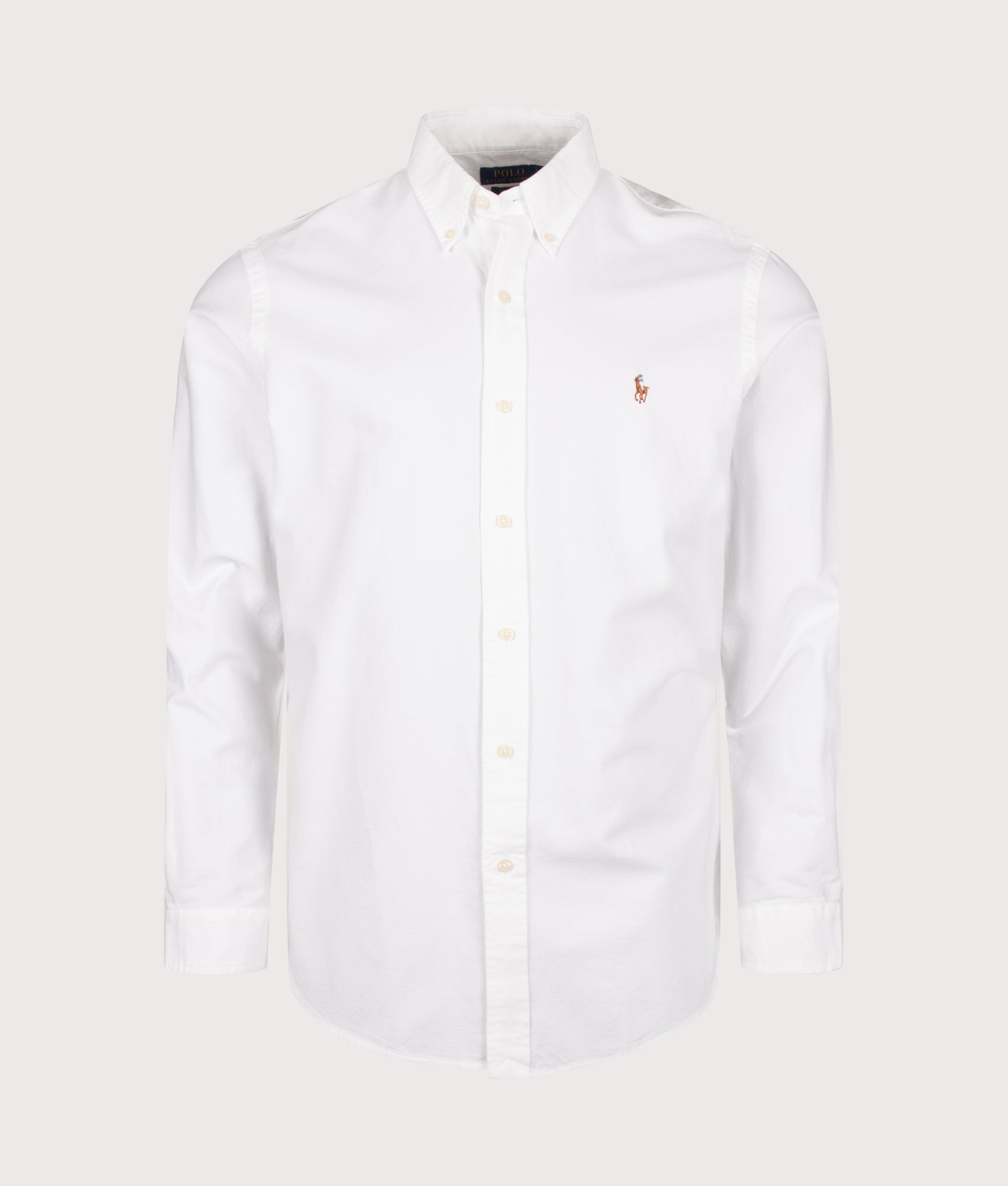 Polo Ralph Lauren Custom Fit Oxford Shirt in White at EQVVS Menswear. Front shot.