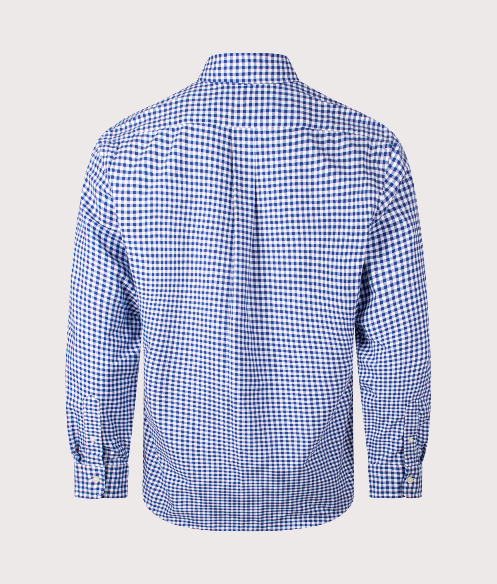 Polo Ralph Lauren Custom Fit Oxford Shirt in Blue and White Gingham at EQVVS Menswear. Back shot.