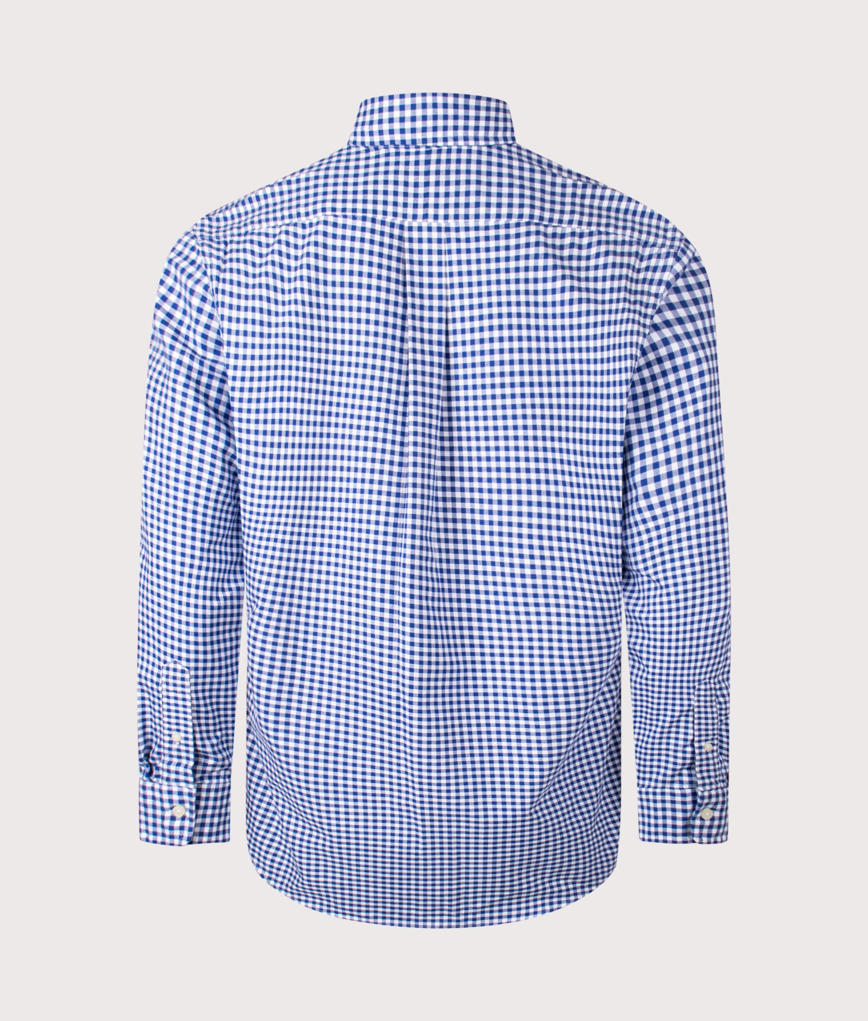 Polo Ralph Lauren Custom Fit Oxford Shirt in Blue and White Gingham at EQVVS Menswear. Back shot.