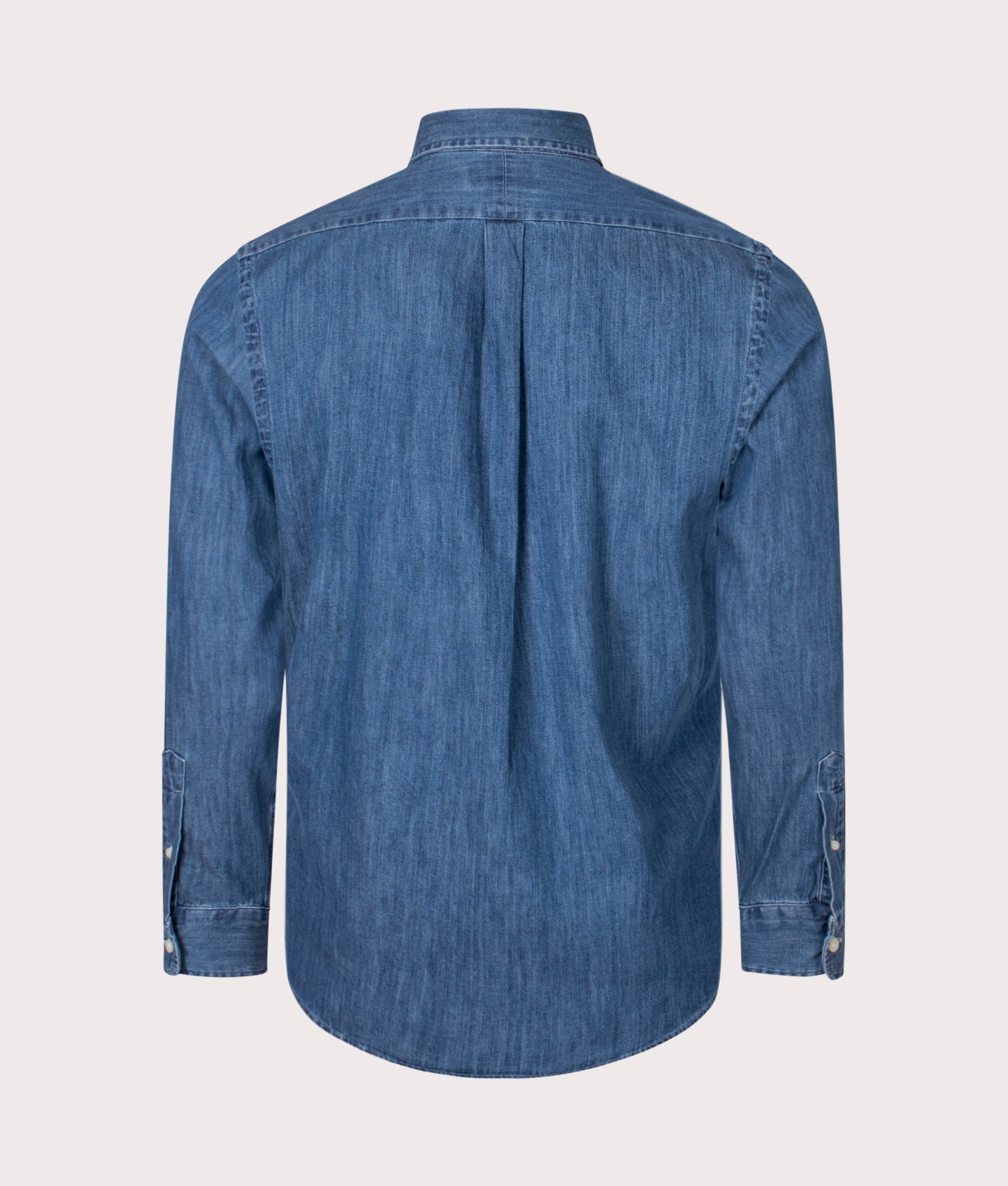 Polo Ralph Lauren Custom Slim Fit Denim Shirt in Denim at EQVVS Menswear. Back shot.
