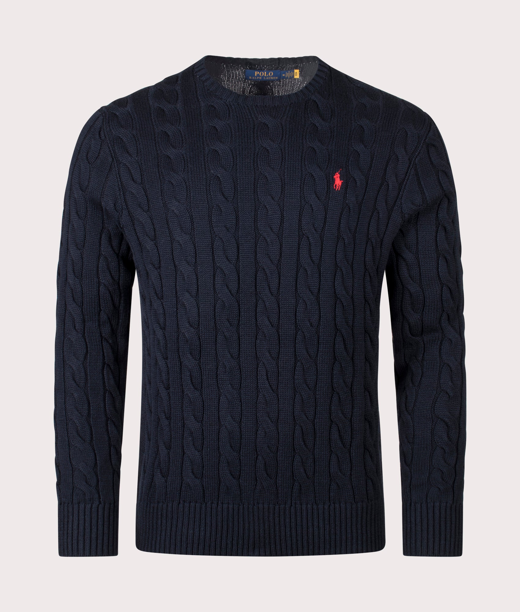 Cable Knit Cotton Jumper by Polo Ralph Lauren in Hunter Navy. Shot by EQVVS. Front shot.