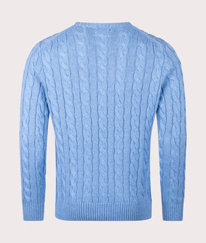 Cable Knit Cotton Jumper by Polo Ralph Lauren in Soft Royal Heather. Shot by EQVVS. Back Shot.