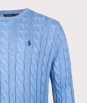 Cable Knit Cotton Jumper by Polo Ralph Lauren in Soft Royal Heather. Shot by EQVVS. Detail Shot.