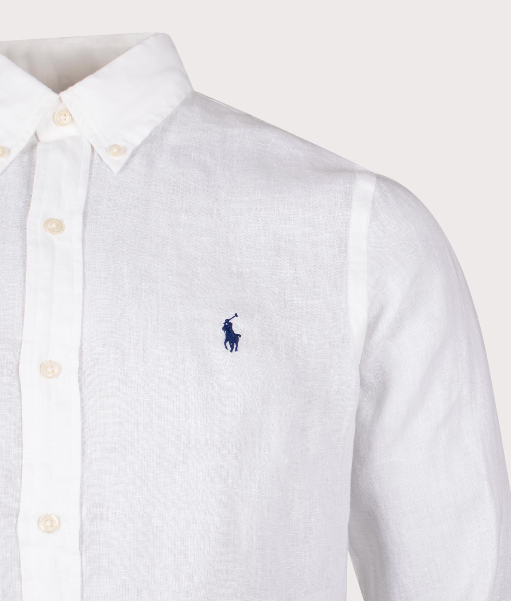 Polo Ralph Lauren Custom Fit Linen Shirt at EQVVS. Detail Shot.