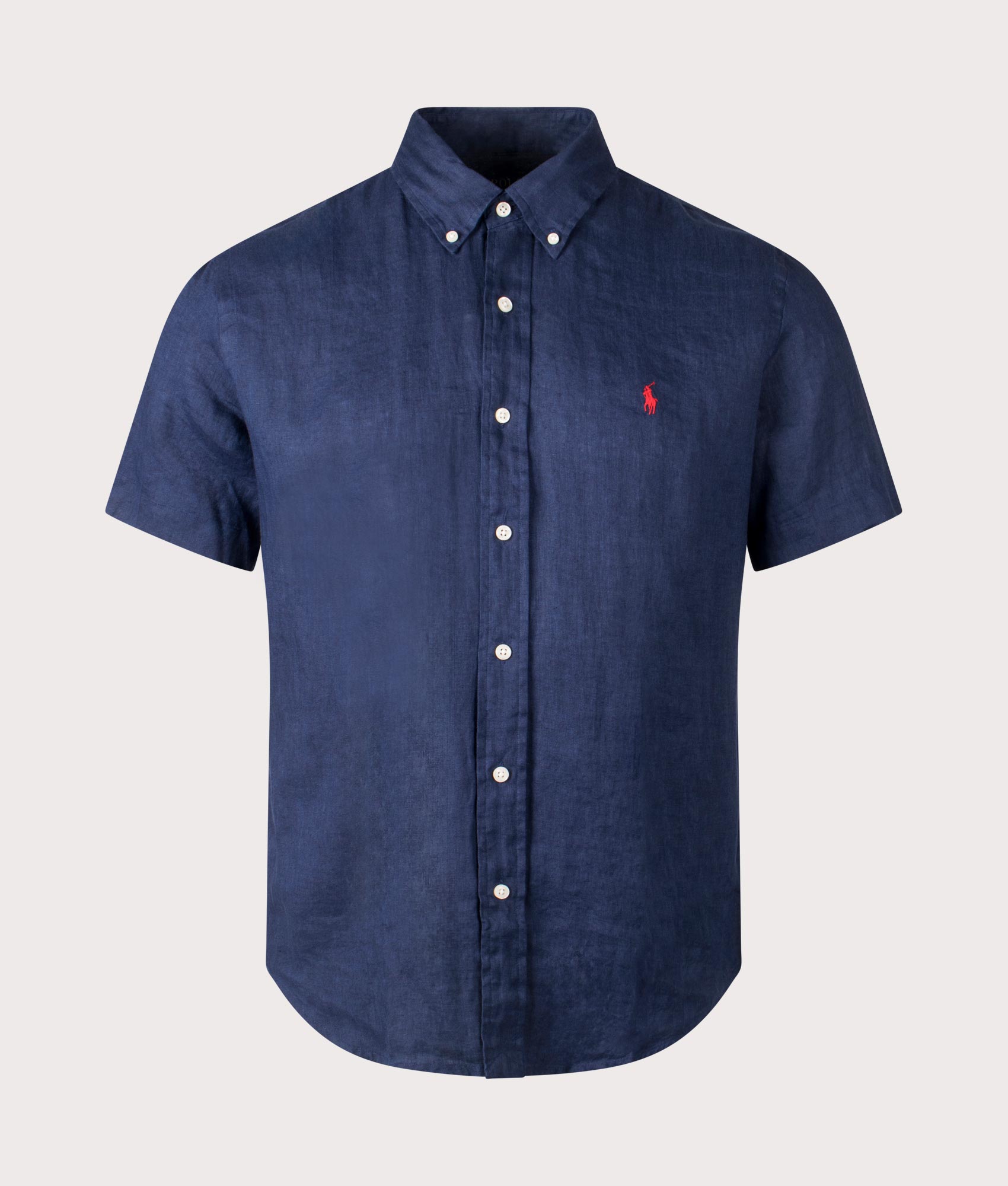 Polo Ralph Lauren Custom Fit Linen Shirt in Newport Navy at EQVVS. Front Shot.